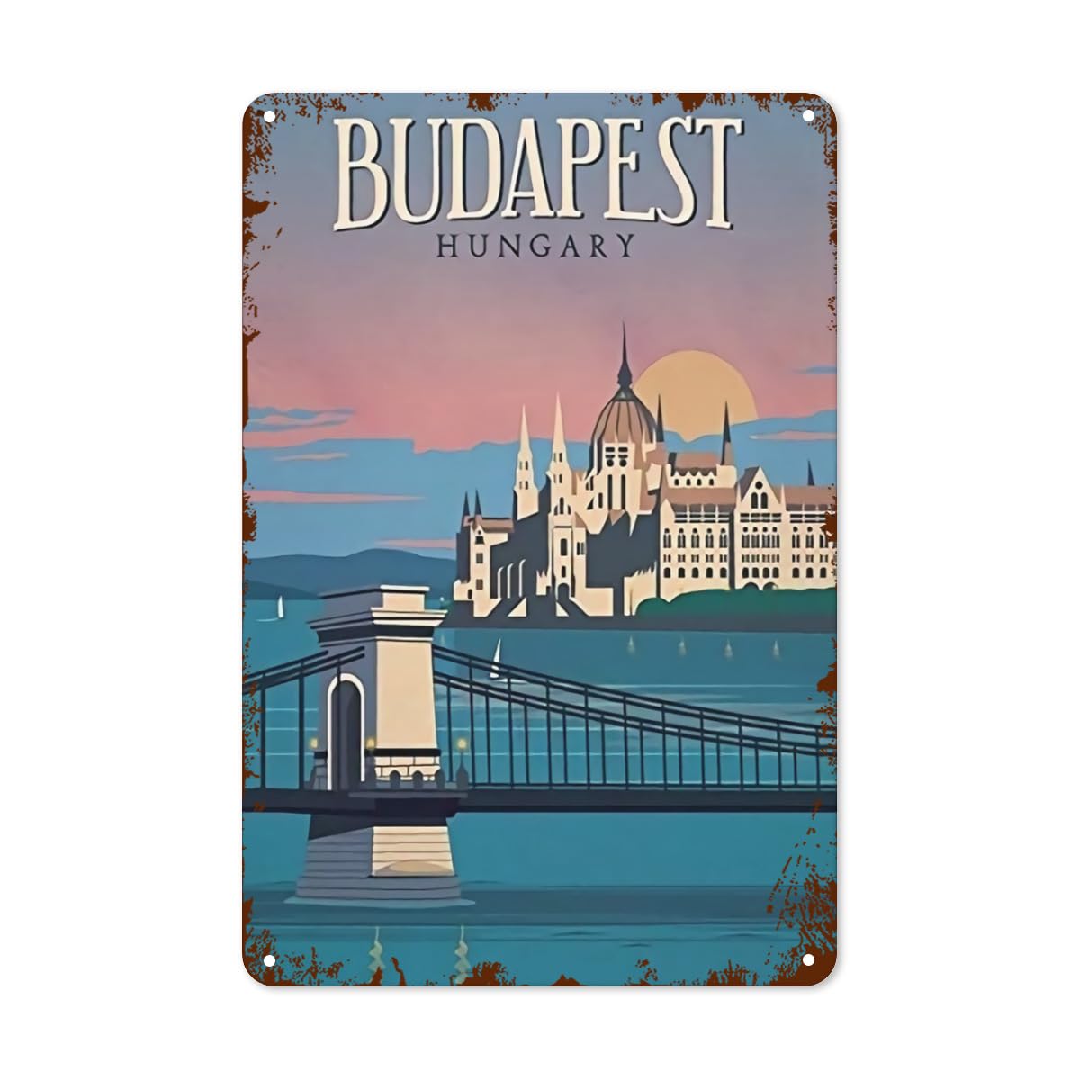 Home Decor Store - لافتة معدنية عتيقة بتصميم بودابست، ديكور