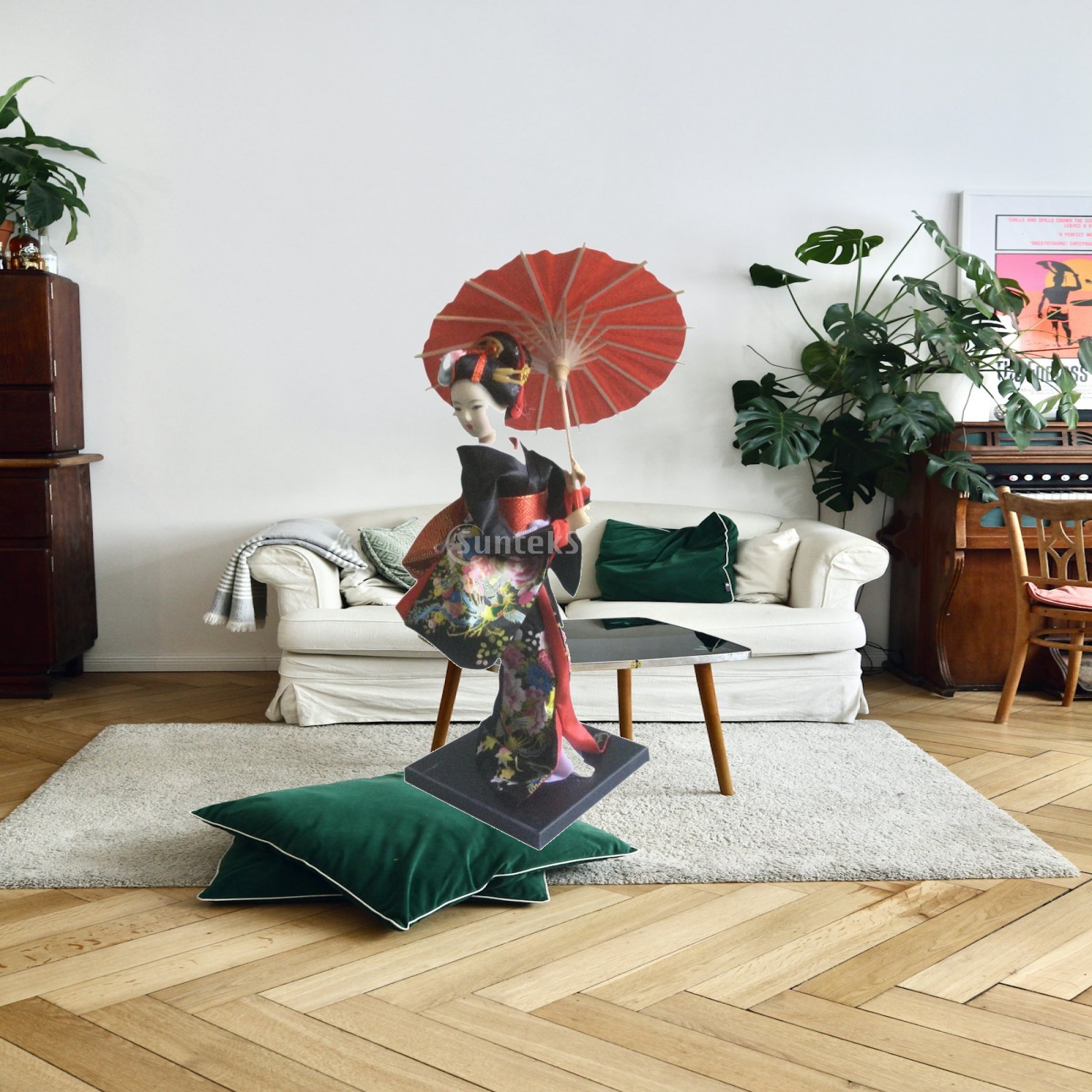 Home Decor Japandi Style - تمثال غيشا ياباني زخرفي من الراتنج،