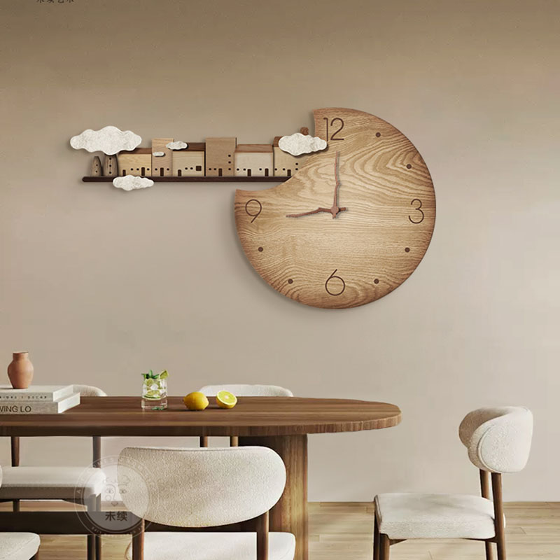 Home Decor Japandi Style - ساعة حائط صامتة من الخشب على