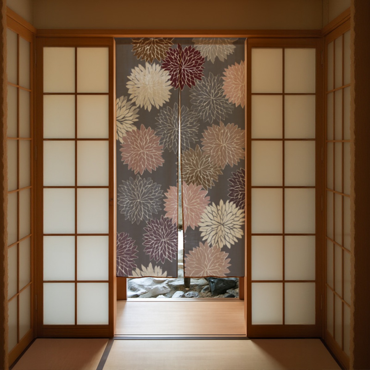 Home Decor Japandi Style - ستارة فاصلة للغرفة بنمط بوهو زهري