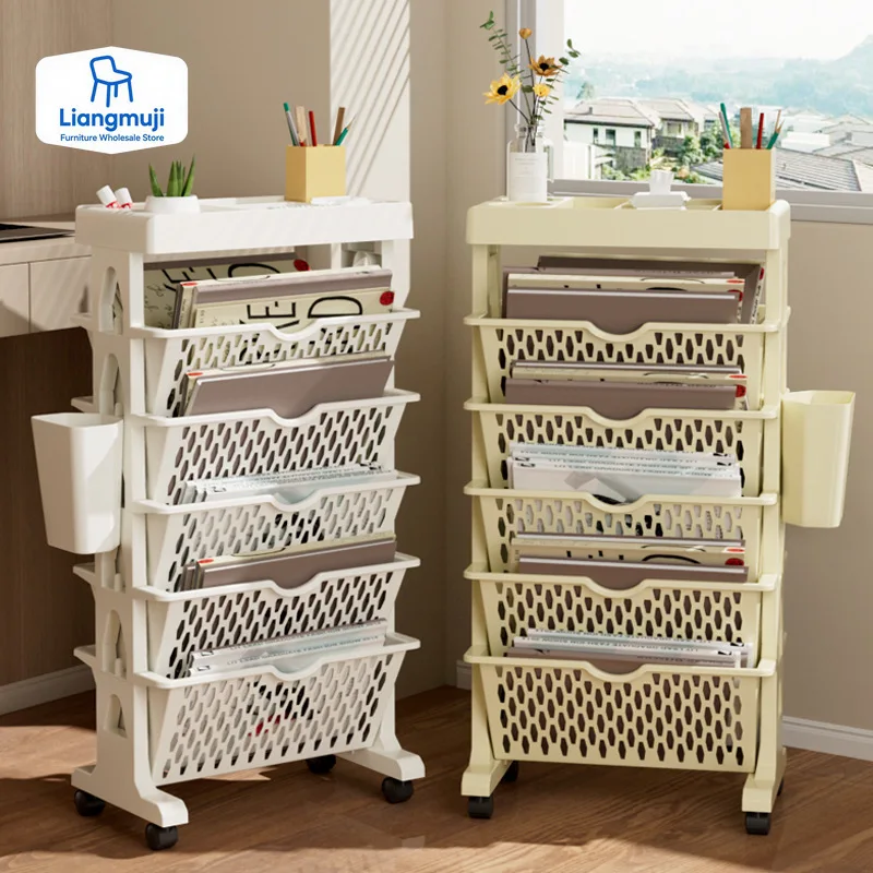 Home Decor On Wheels - 5 الطبقة المنقولة رف كتب على